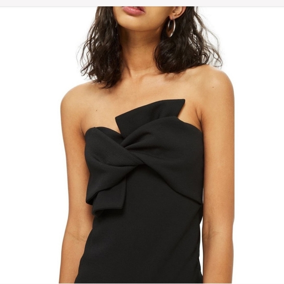 NWOT Topshop strapless twist bow black midi dress 12 - Picture 3 of 7